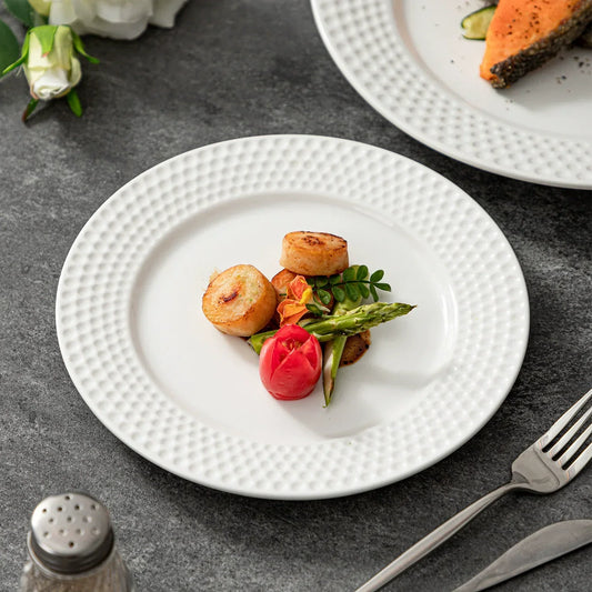 Textured Rim Porcelain Dinner Plate | Minimalist Fine Dining Tableware
