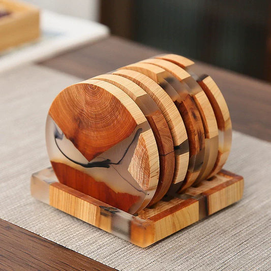 Eco-Friendly Living: Pine Wood Resin Coasters with Ink Texture