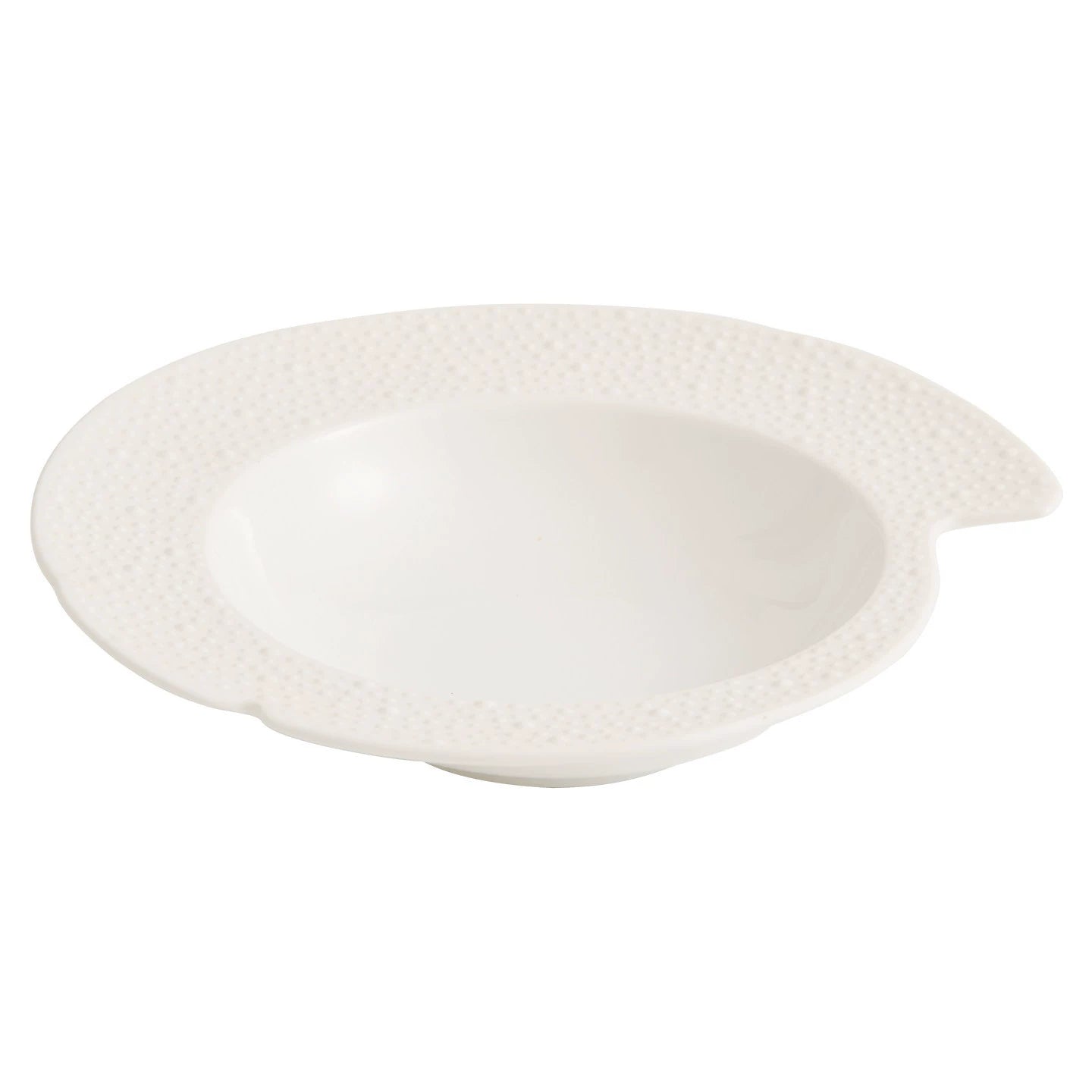11-inch textured porcelain bowl with architectural 6cm height and irregular edge.