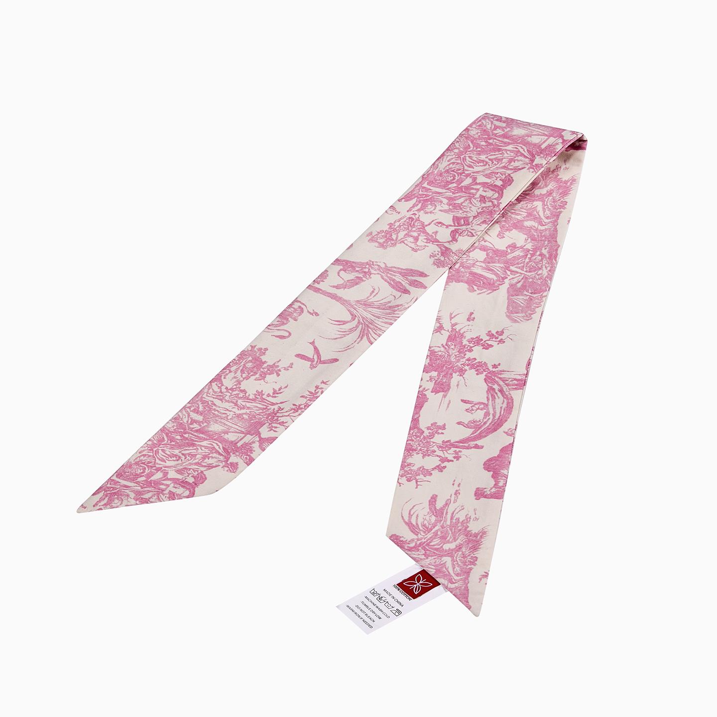 A side-by-side view of the Pink and Blue French Toile de Jouy cotton twillies featuring intricate pastoral prints.