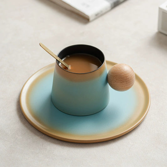 Afternoon tea set with glazed ceramic mug and plate

