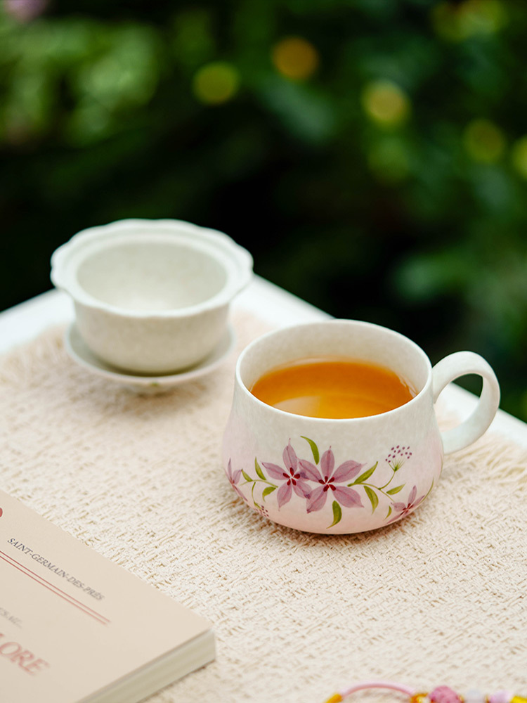 Artistic ceramic tea cup paired with illustrated gift box