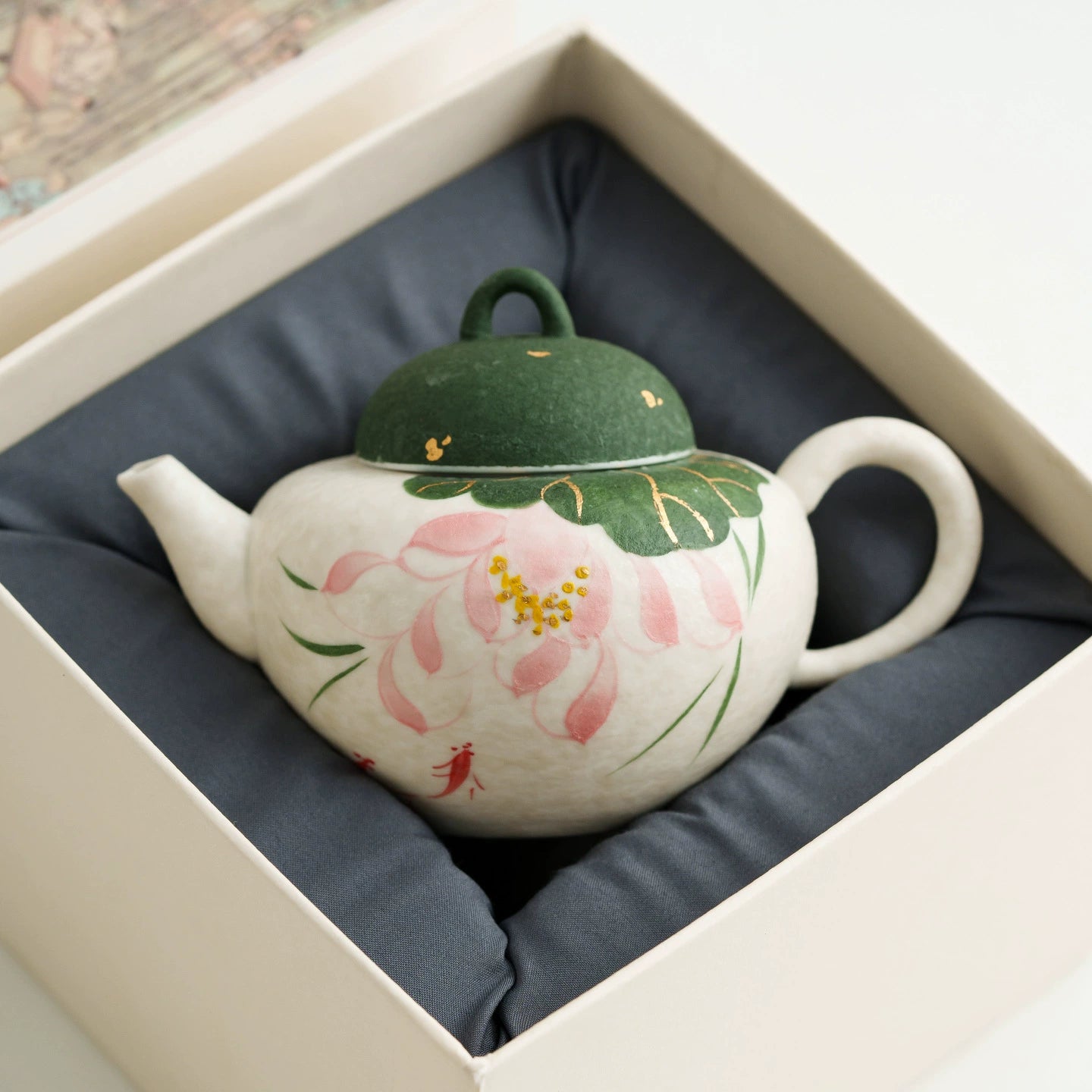 Artistic lotus flower ceramic teapot handmade