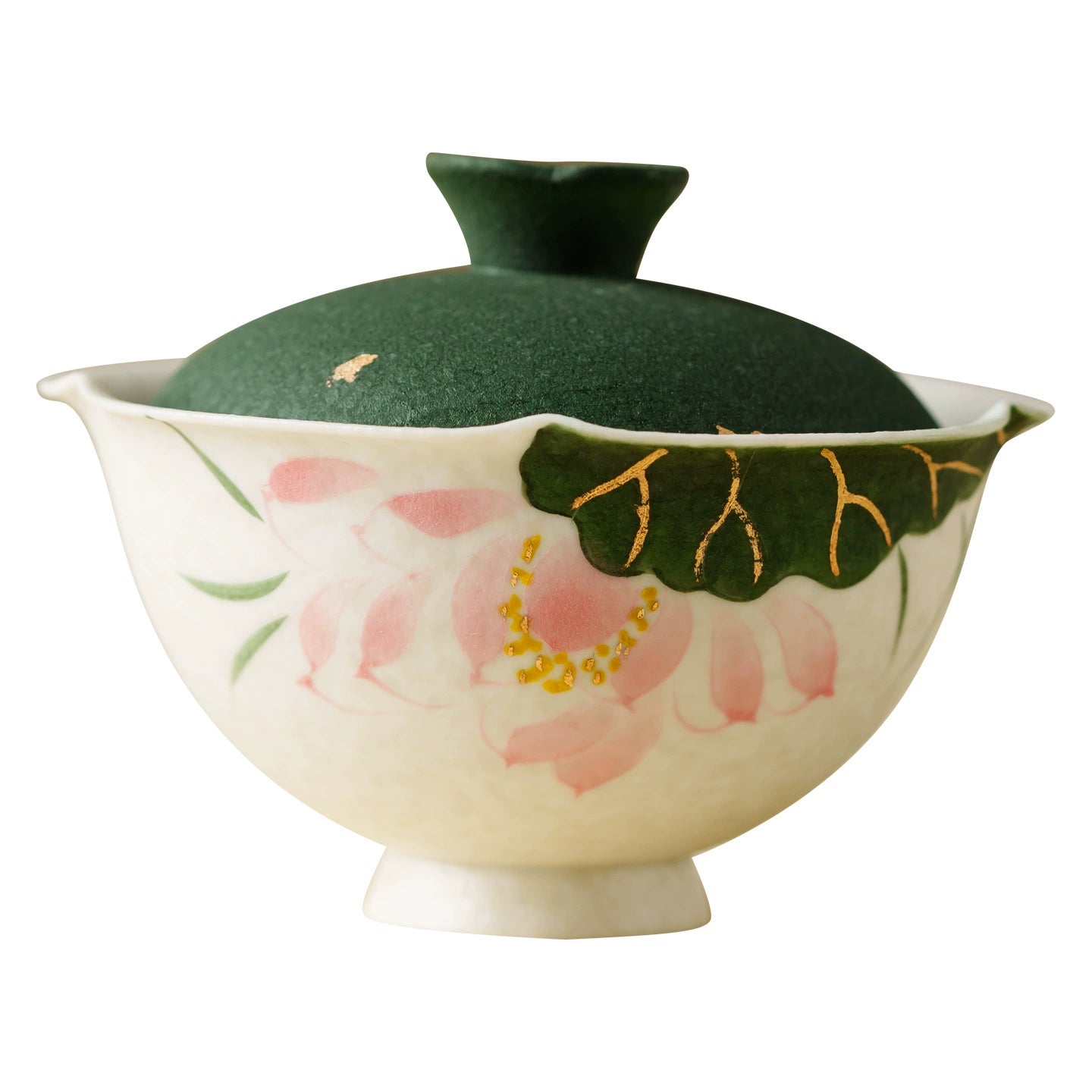 Artistic lotus motif ceramic gaiwan handmade