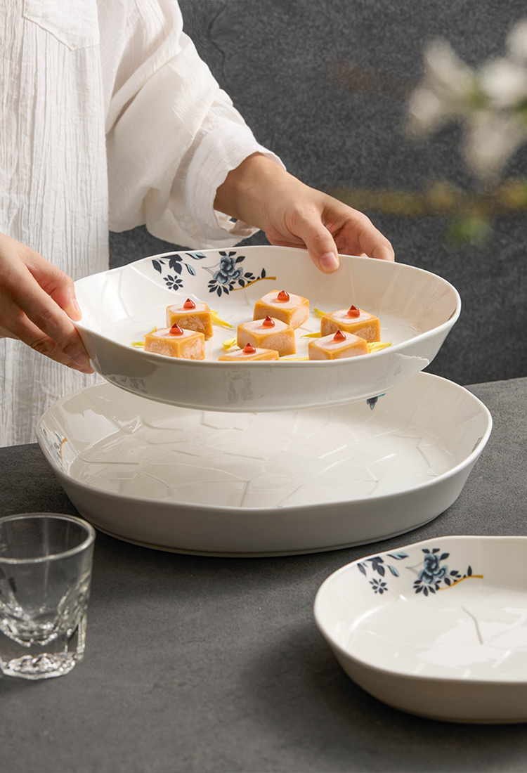 Artistic porcelain dish for fine dining presentations.