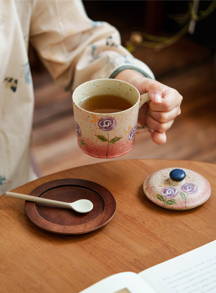 Artistic purple floral coffee cup set for modern kitchen décor