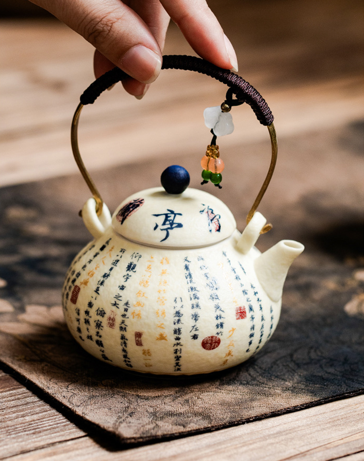 Artistic white porcelain teapot with lid