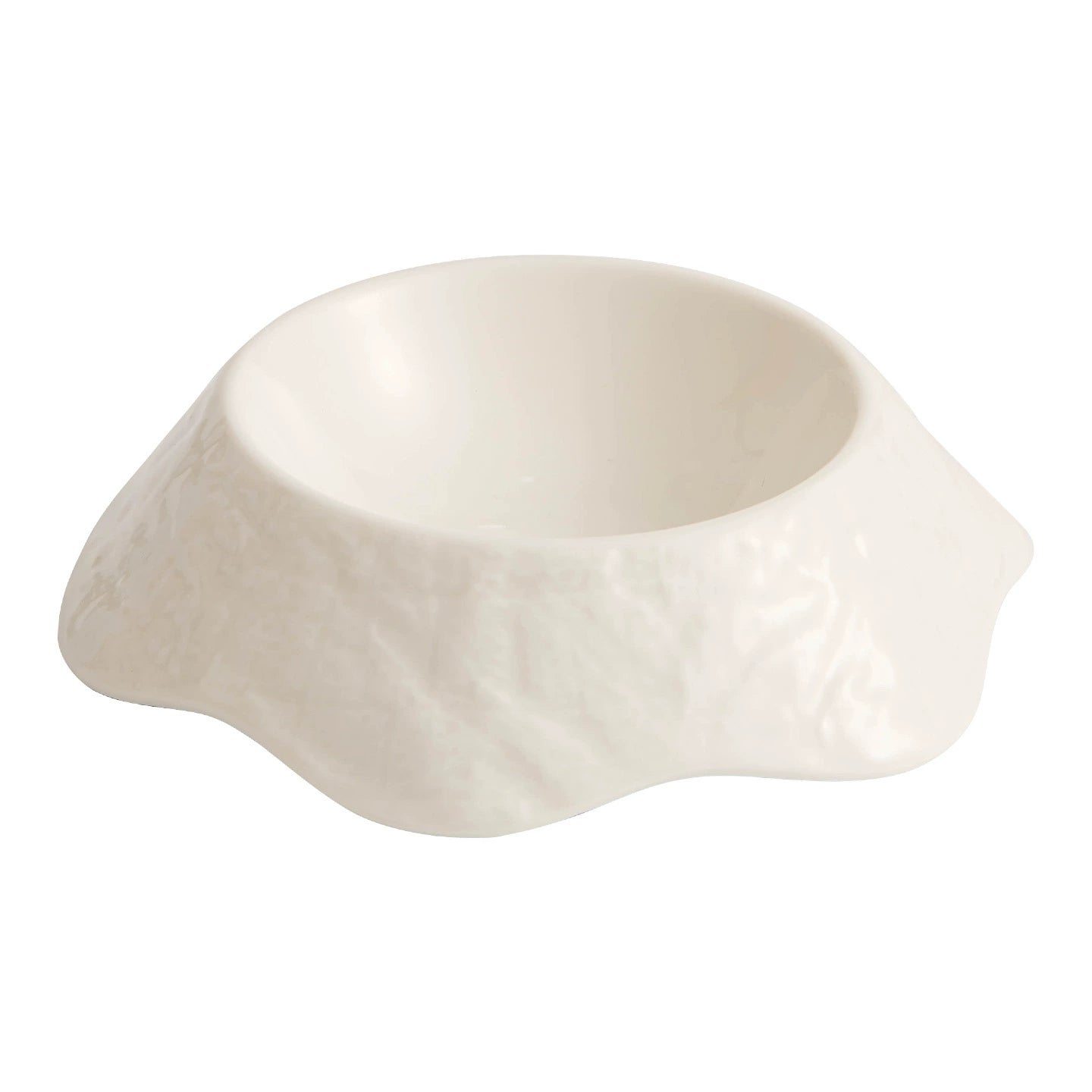 Asymmetric porcelain serving bowl on white background