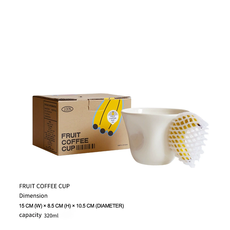 Banana-shaped handle ceramic coffee cup for gifting

