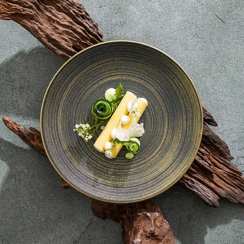 Black and gold ceramic tableware for restaurant and home use