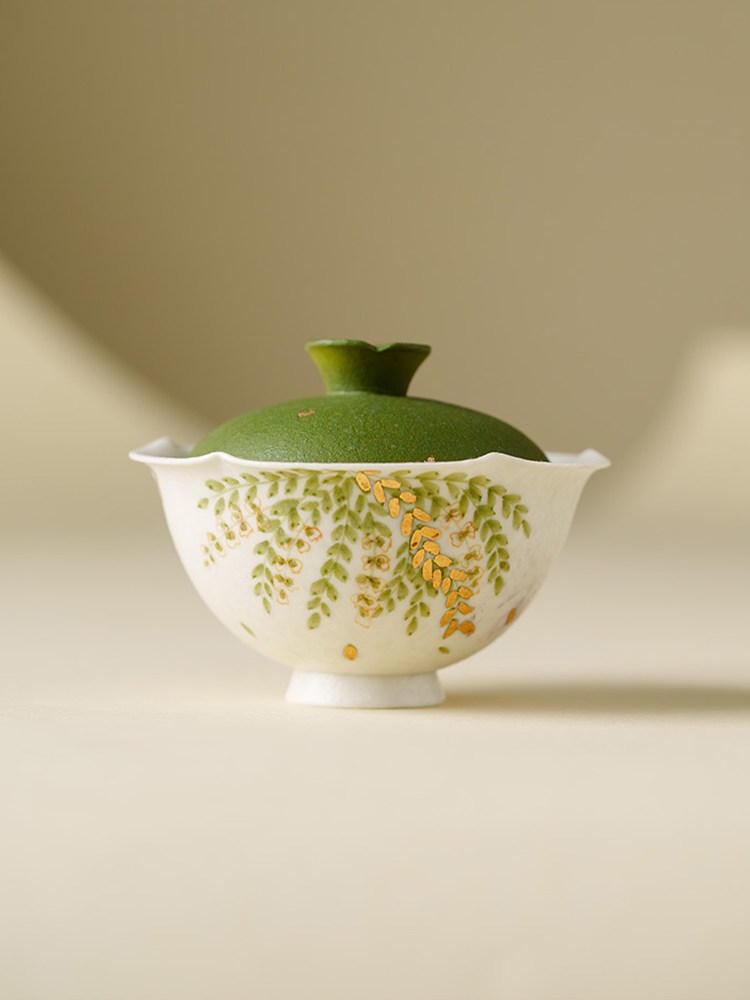 Botanical design handmade ceramic gaiwan