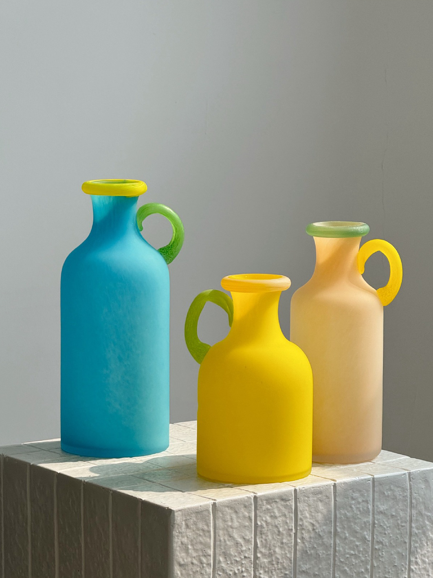 Bright artistic glass vases for café, studio, or home décor