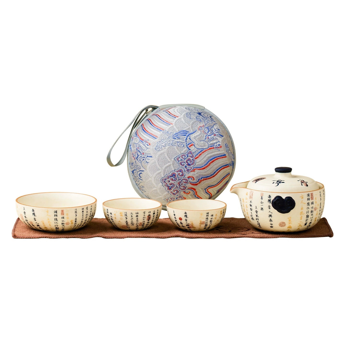 Ceramic Ruyi pot and teacup set for travel