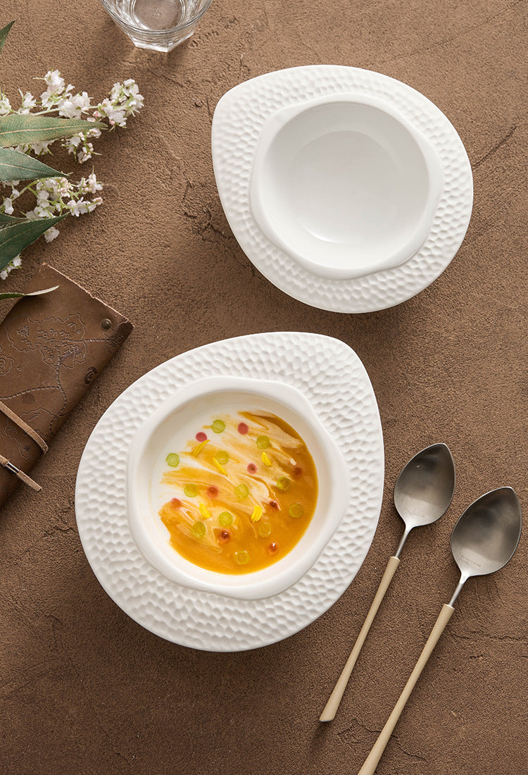 Ceramic hammered tableware for stylish food photography