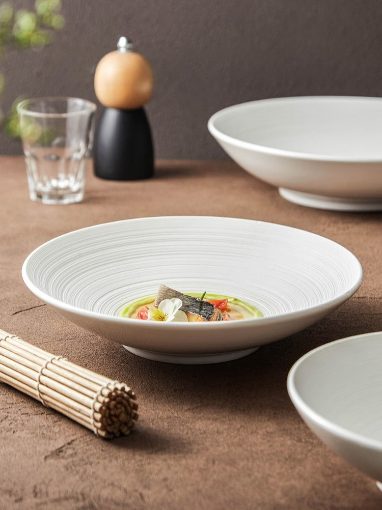 Ceramic plating bowl with recessed center for modern cuisine