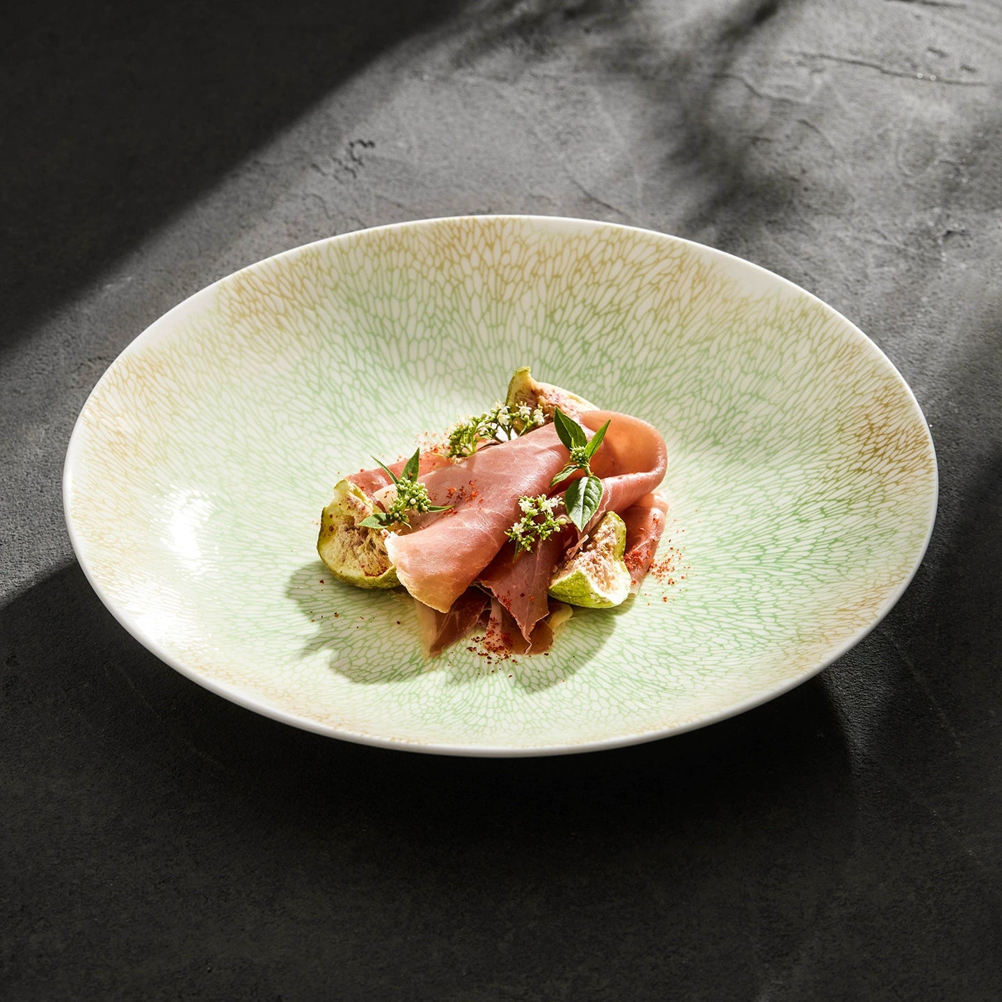 Ceramic wide shallow bowl ideal for gourmet presentation