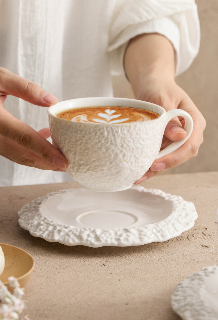 Chic cafe-style ceramic coffee cup and saucer for daily indulgence