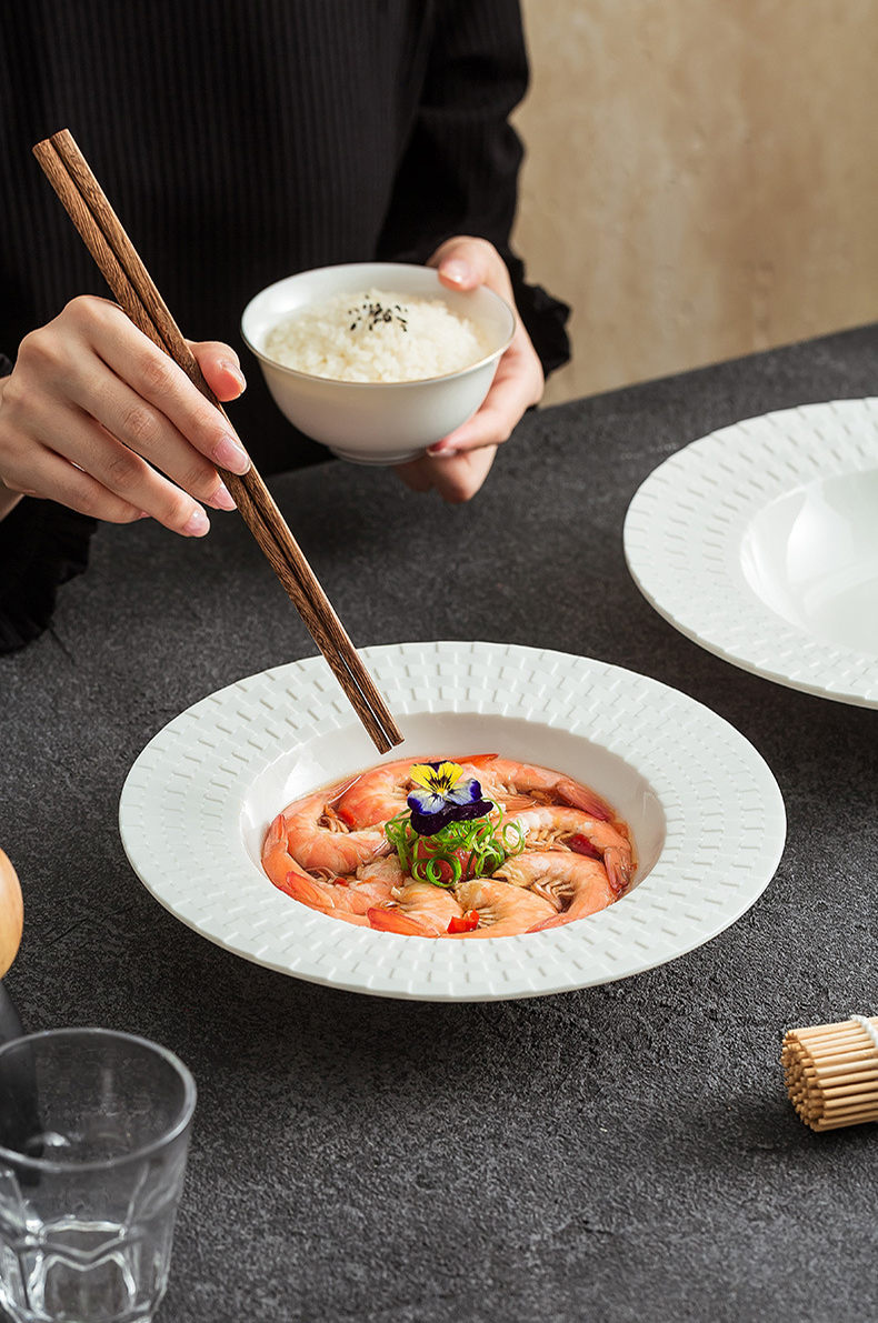 Contemporary ceramic soup plate for restaurant-style food styling
