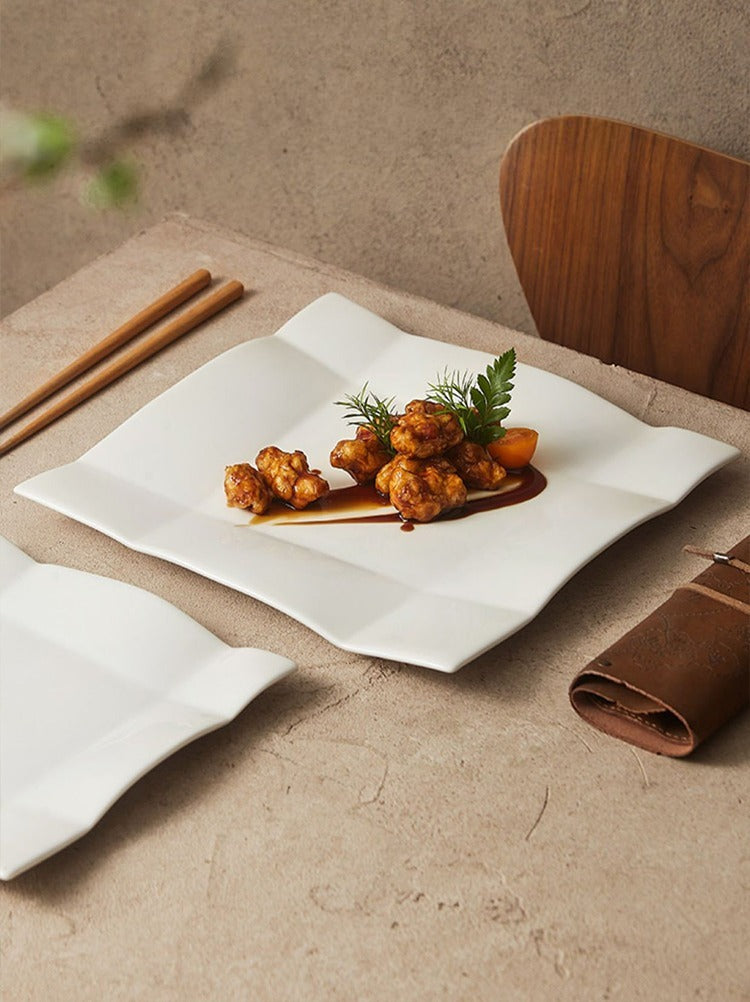 Contemporary ceramic square plate for gourmet dining