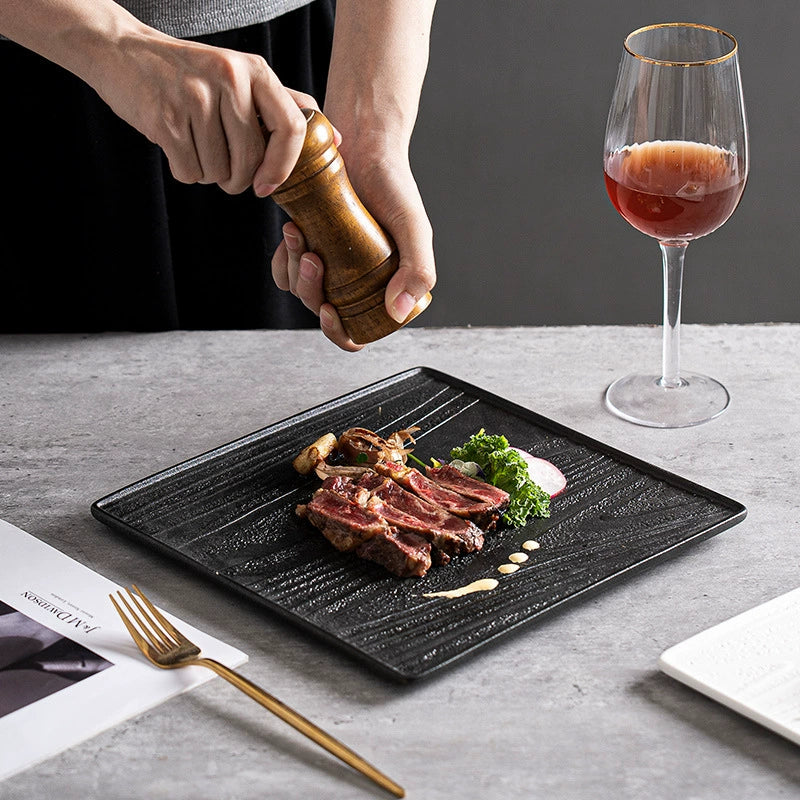 Contemporary square ceramic plate for modern tableware