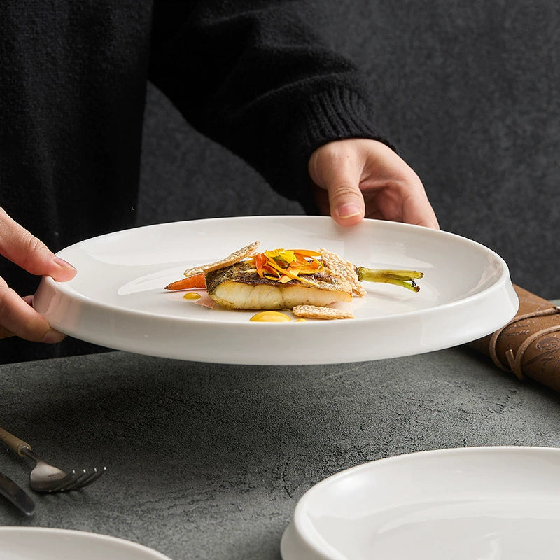 Contemporary white ceramic plate for fine dining