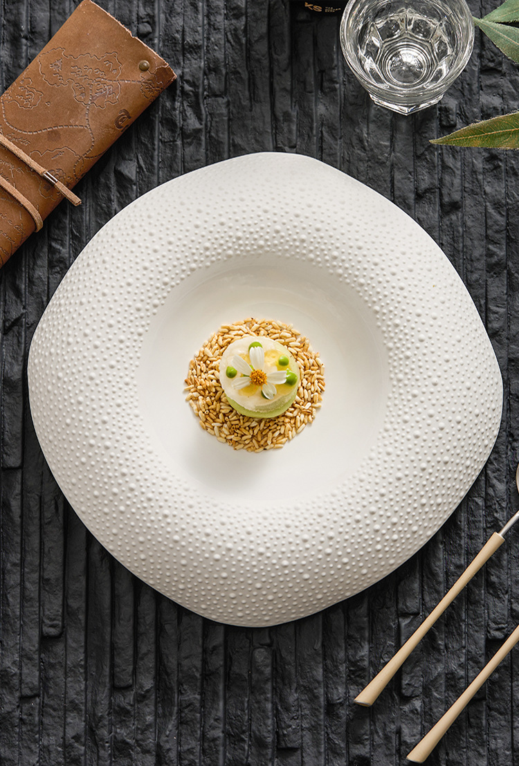 Contemporary white ceramic serving plate with texture