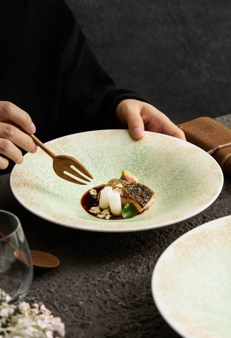 Textured deep bowl designed for restaurant-style plating