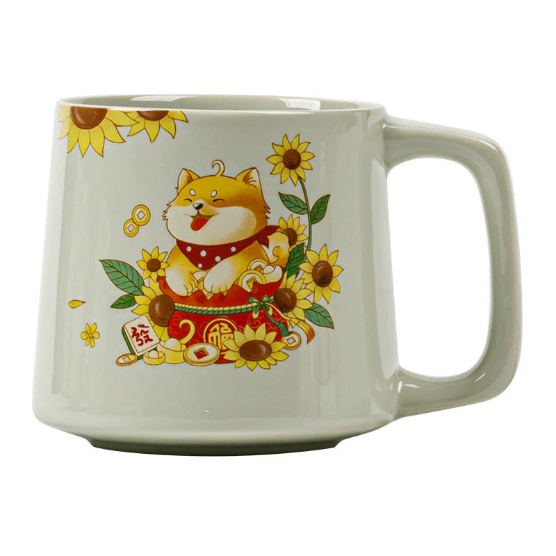Cute ceramic coffee mug featuring Shiba and gold details