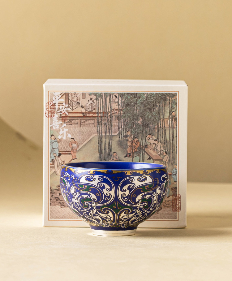 Deep blue silver-engraved porcelain master cup — timeless elegance