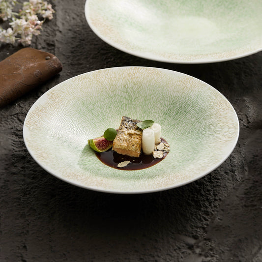 Ripple-texture deep rim ceramic bowl for fine dining presentation