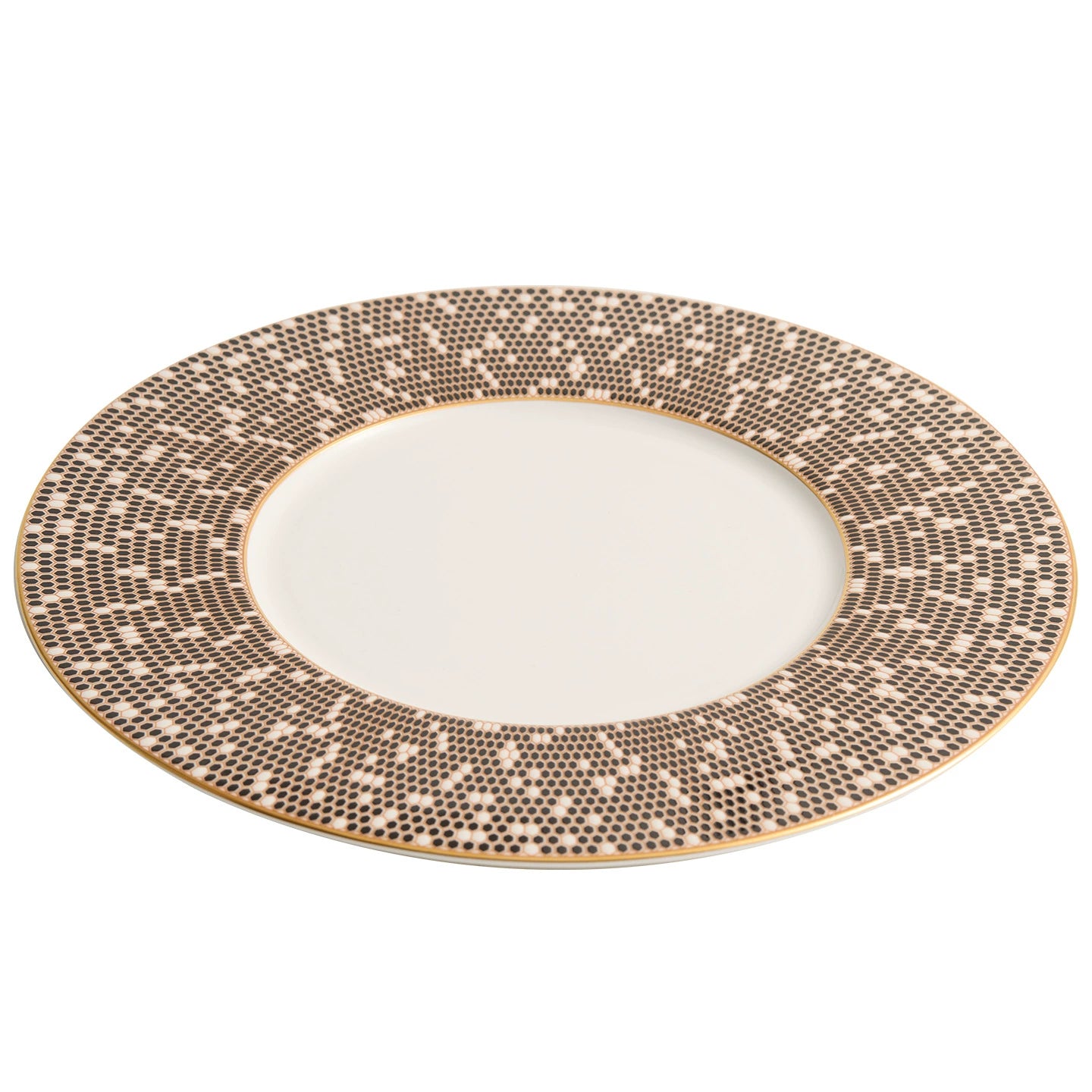 Designer ceramic dinner plate with dual-tone brown decorative rim