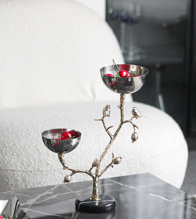 Dual bowl decorative stand for fruit, snacks, or display