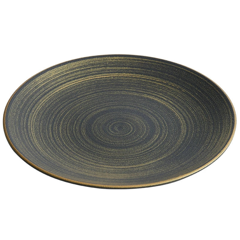 Elegant black and gold dinner plate with Wujin sand finish for modern luxury dining