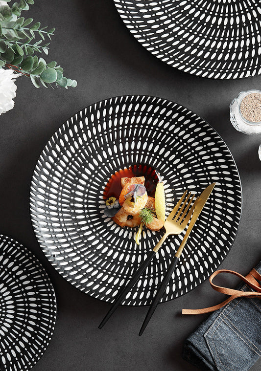 Elegant ceramic dinner plate in light luxury style on white background

