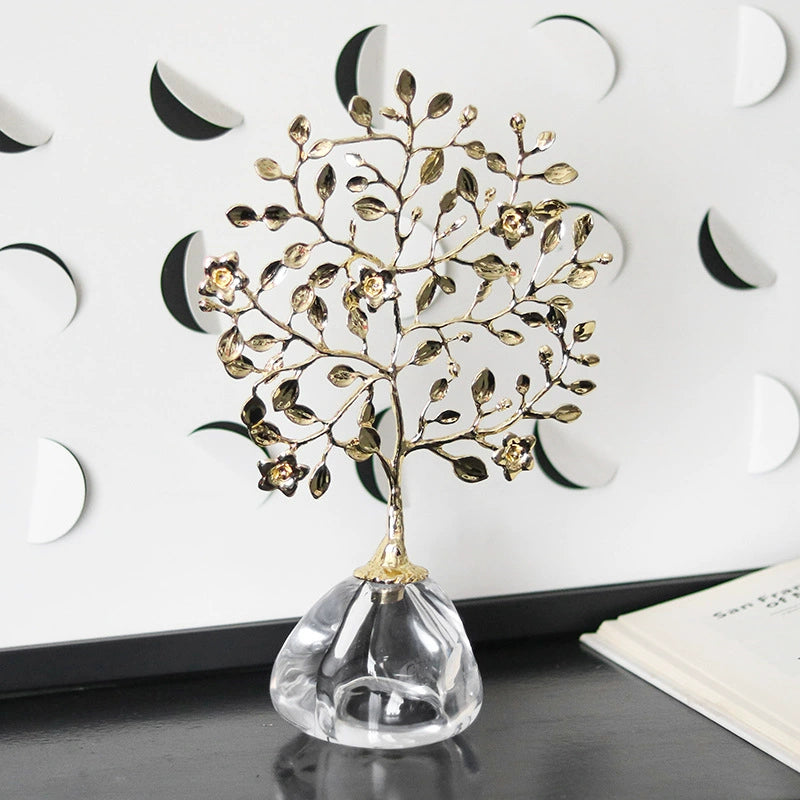 Elegant crystal base ornament with golden branches