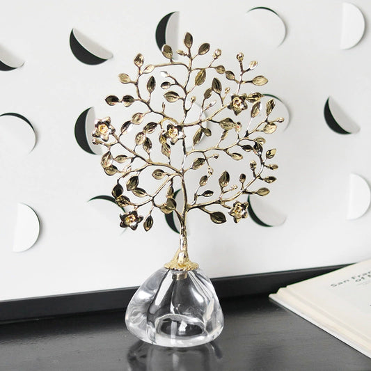 Elegant crystal base ornament with golden branches