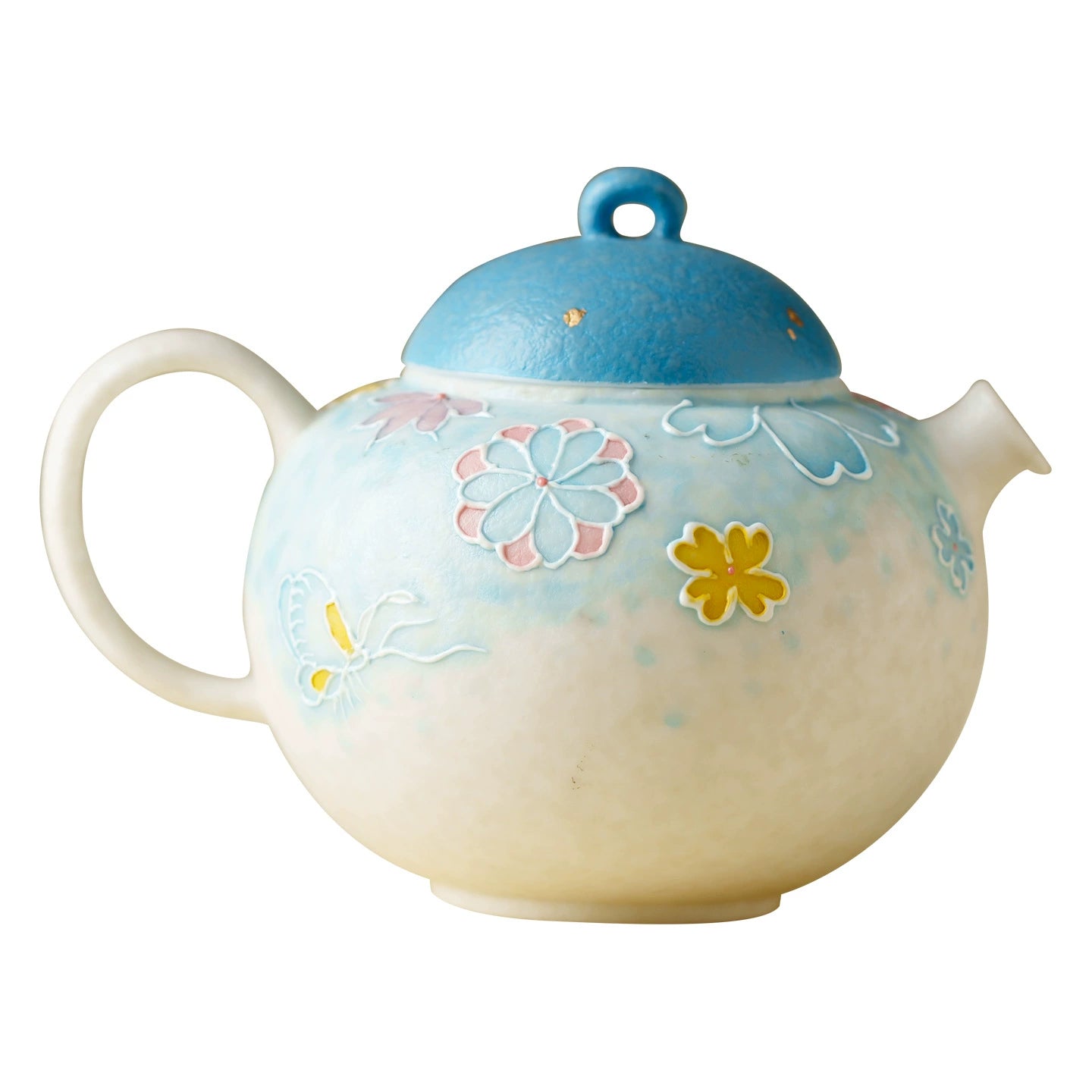 Elegant floral embossed ceramic teapot