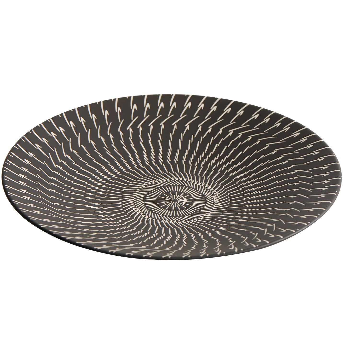 Elegant porcelain dinner plate with handcrafted linear texture