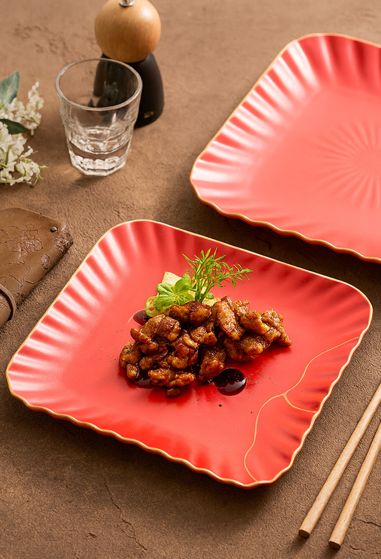 Elegant red and gold plating plate