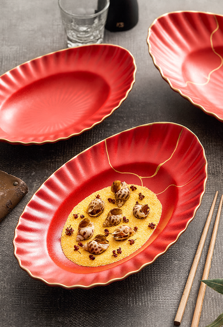 Elegant red and gold tableware design