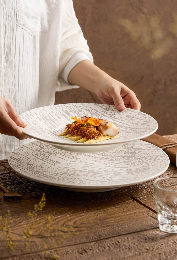 Elegant white and gray ceramic plate for home or café use
