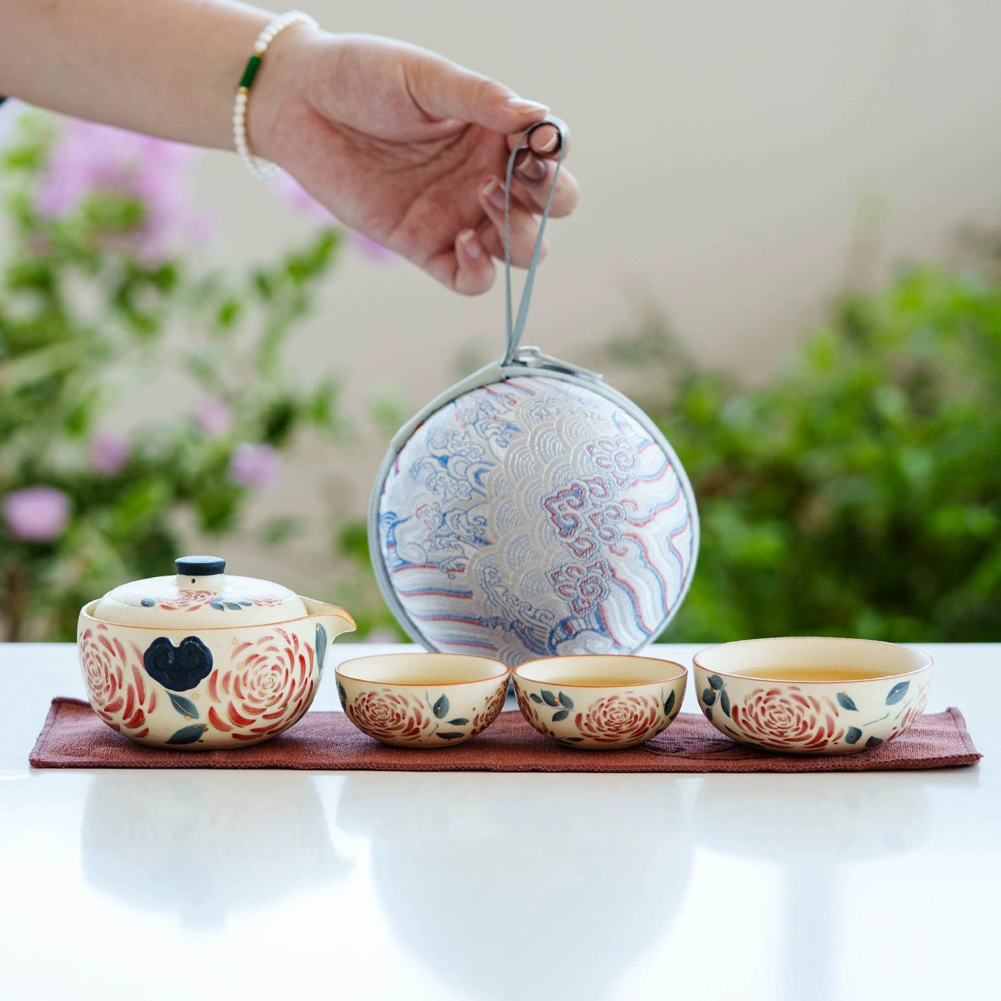 Elegant white porcelain teaware for travel