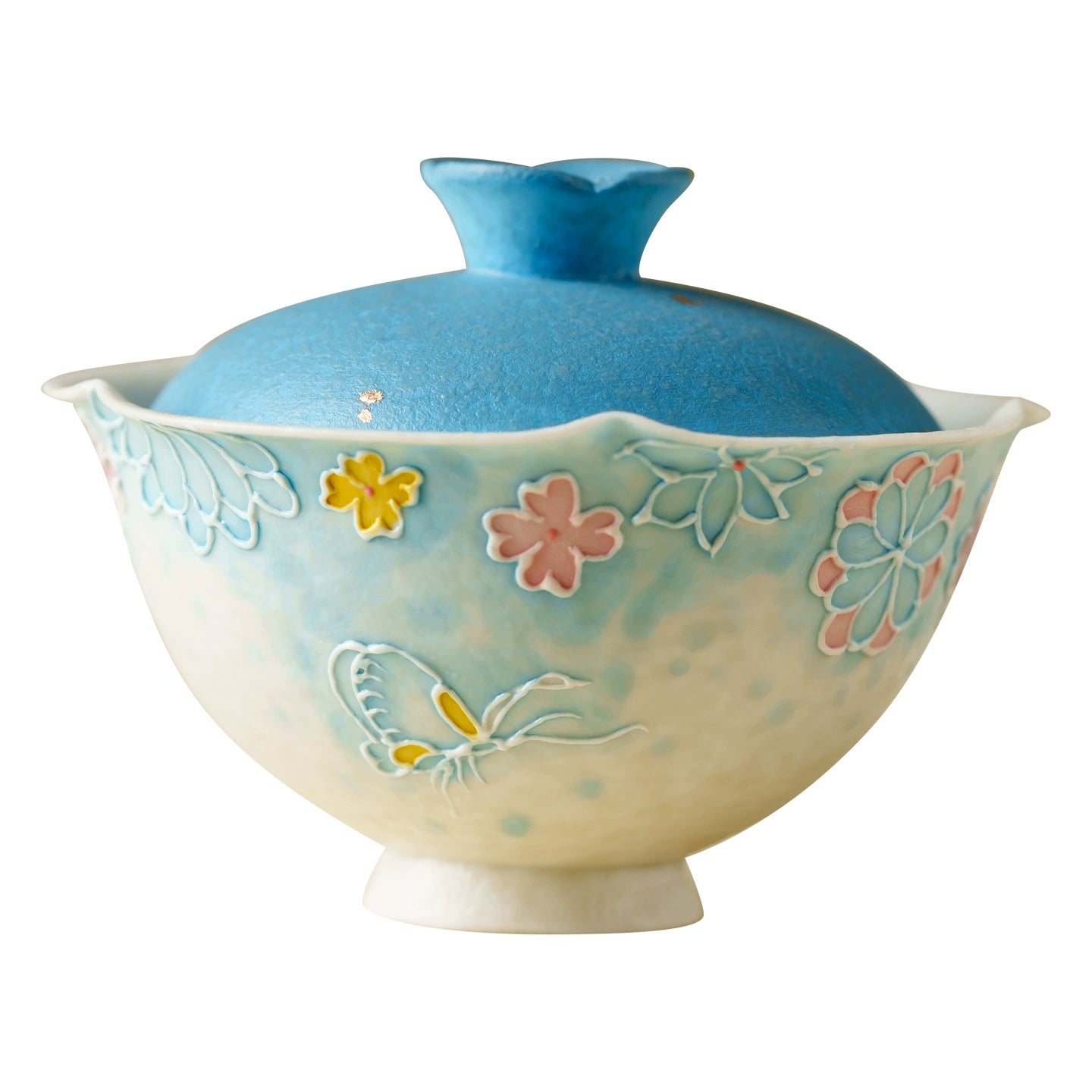 Embossed butterfly and flower Chinese gaiwan