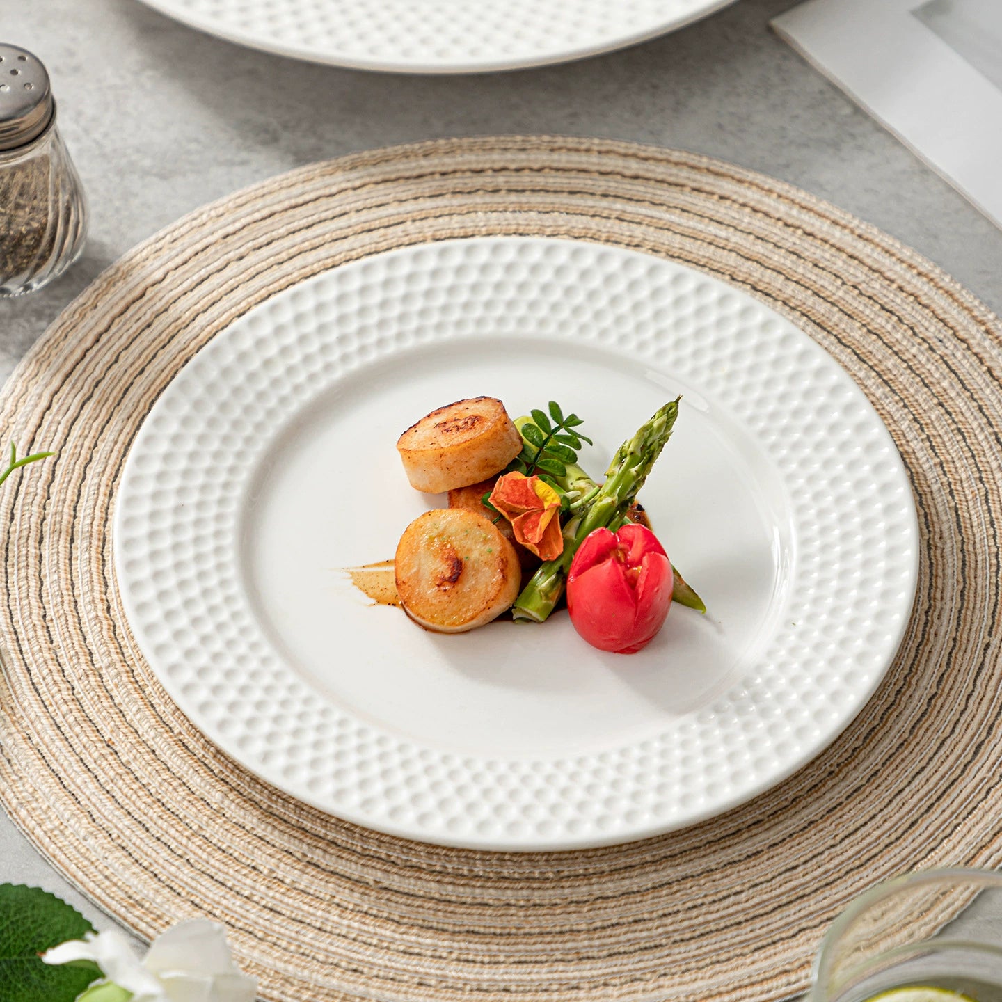 Embossed rim dinner plate for restaurant tableware