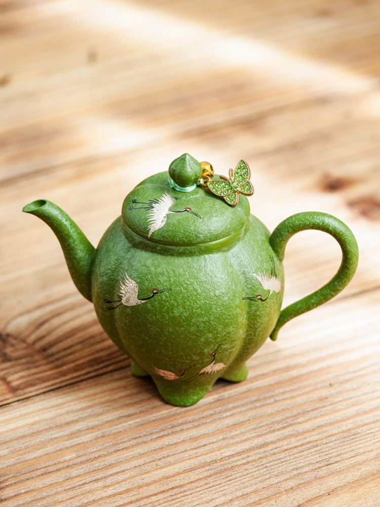 Fine Art Teaware with Crane and Butterfly Embellishment