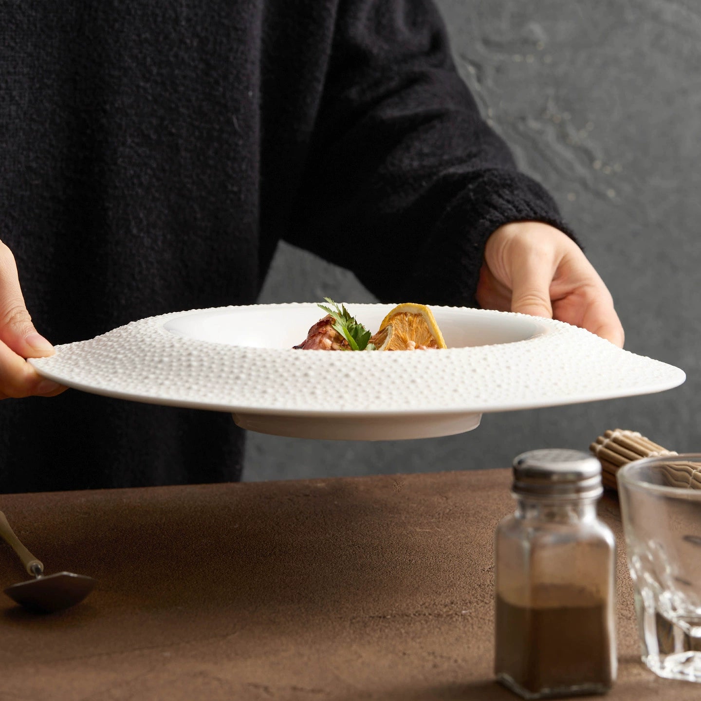 Fine dining porcelain deep plate