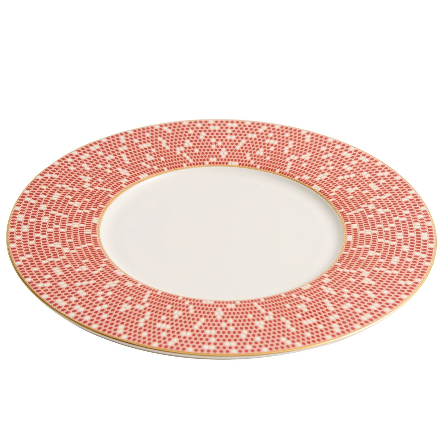 Fine dining table setting featuring a bold red celestial-themed mosaic plate.