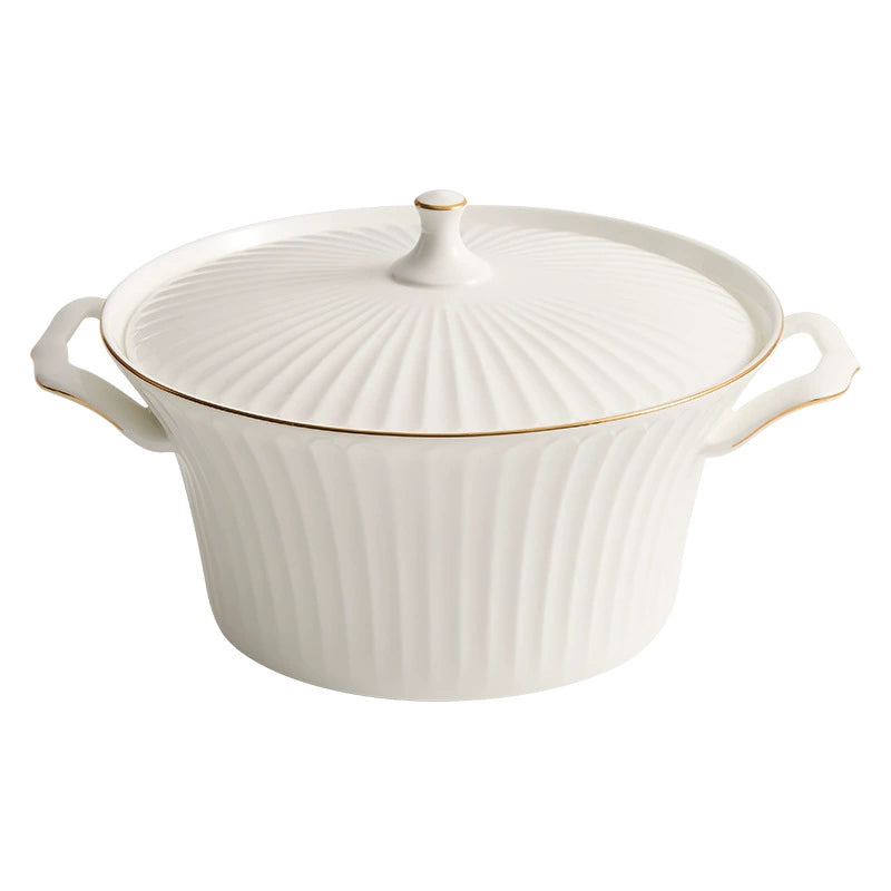 Fine porcelain stew pot with gold rim