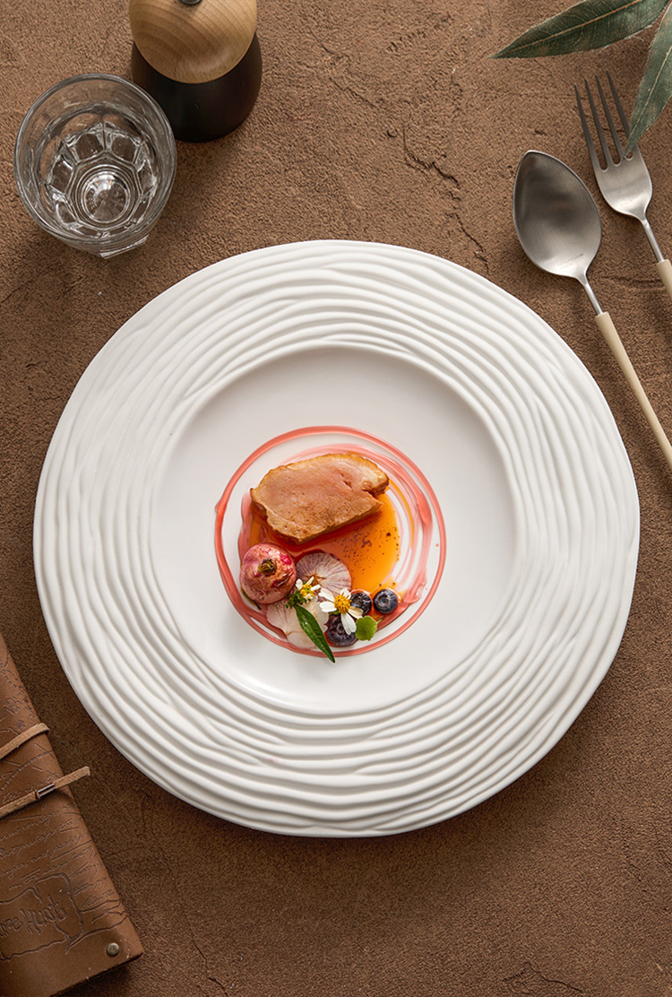 Fine white porcelain plate with wave texture by GOSEUNG