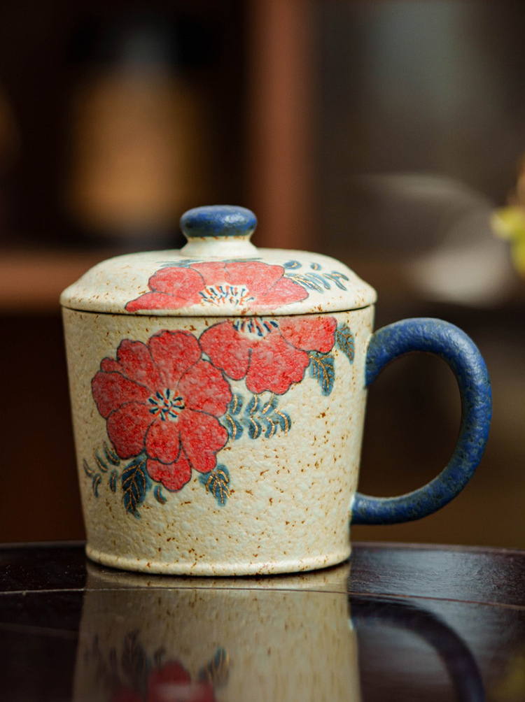 Floral ceramic coffee cup gift set for home and café use